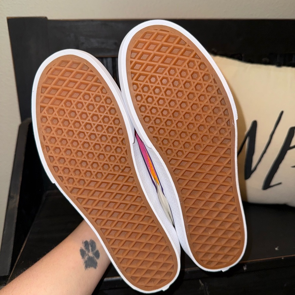 Vans Pink and White Slip-Ons with Orange Trim - Picture 8 of 8